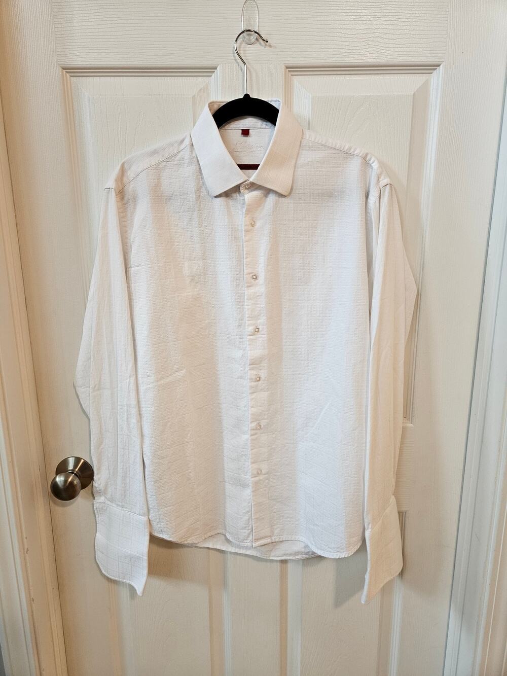 Luchiano Visconti Mens Large White Textured French Cuff Dress Shirt
